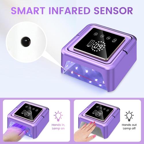 UV Nail Lamp 108W, UV Light for Gel Nail Polish, Cordless LED Nail Lamp with 36 Beads & Touch Display, Nail Light with 4 Timer Mode & Auto Sensor, Fast Curing Nail Dryer for Salon & Home, Purple