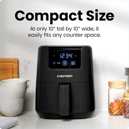 CHEFMAN 2 Qt Mini Air Fryer – Digital Space-Saving Compact Air Fryer with Nonstick and Dishwasher Safe Basket, Quick & Easy Meals in Minutes, Features Digital Timer and Shake Reminder – Black