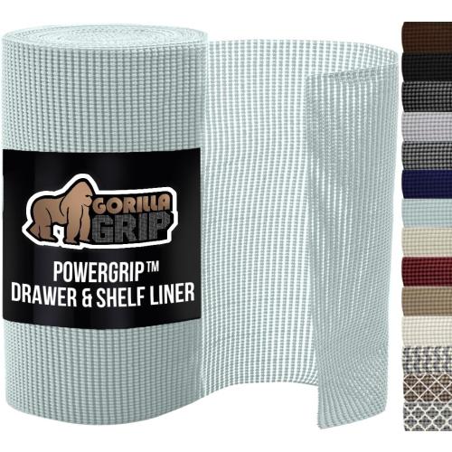 GORILLA GRIP powerGRIP Drawer Shelf and Cabinet Liner, Thick Strong Hold, Non-Adhesive Liners Protect Kitchen Cabinets and Cupboard, Bathroom Drawers, Easy Install, Breathable Mat, 20 x30', Spa Blue