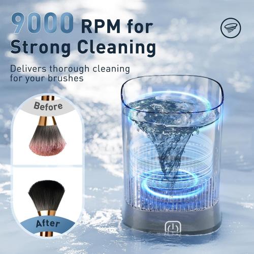 Electric Makeup Brush Cleaner - 9000 RPM Makeup Brush Cleaning Machine, IP65 Waterproof Automatic Makeup Brush Cleaner for Makeup Sponges and Brushes(Gray)