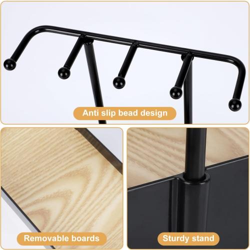 TACGEA Jewelry Holder Organizer, Small Simple Jewelry Display Stand Necklace Organizer with Metal Holder and Plastic Tray, Black