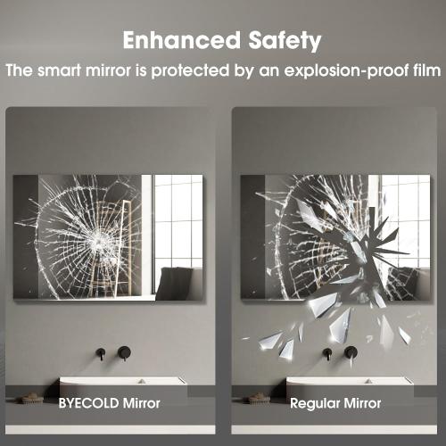 BYECOLD 48”x24” Smart Bathroom Mirror Wi-Fi Enabled Weather Display, Anti-Fog LED Light Vanity Mirror Backlit Frameless Lighted Touch Sensor Makeup for Wall - Horizontally Hang Only