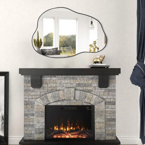 POZINO Asymmetrical Mirror, Black Irregular Mirrors, Cloud Shaped Mirrors, Unique Modern Frameless Mirror for Living Room Bathroom Bedroom Entryway Fireplace,30x20.5