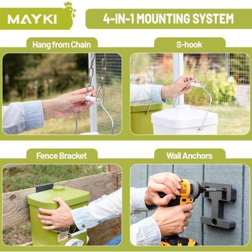MAYKI Chicken Feeder and Waterer Set, 3 Gallon/26 LB No Waste Poultry Feeding System with Hanging Option, Automatic Coop Accessories for 10 Hens, Upgraded Feeder Port Water Cup, BPA-Free Winter Design‼️light dirt‼️