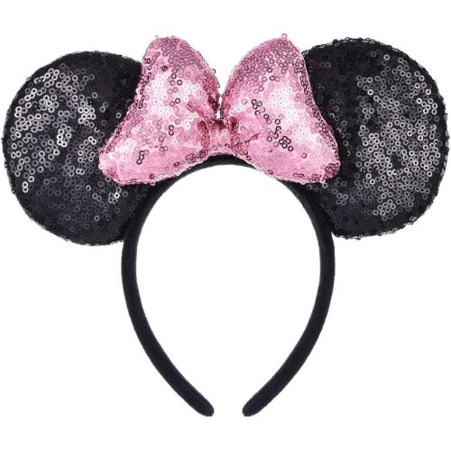 A Miaow 3D Black Mouse Sequin Ears Headband MM Glitter Butterfly Hair Clasp Park Supply Adults Women Photo Accessory