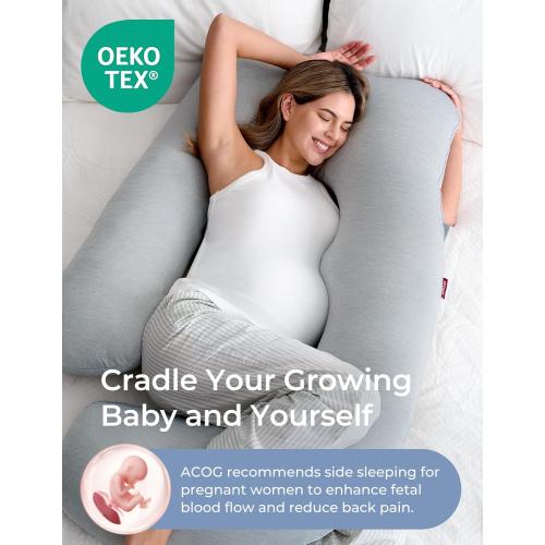 Momcozy Pregnancy Pillows with Cooling Cover, U-Shaped Full Body Maternity Pillow for Side Sleepers 57 Inch - Support for Back, Hip, Belly, Legs for Pregnant Women