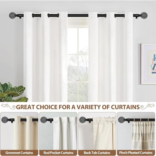 KAMANINA Black Curtain Rods for Windows 66 to 120 Inch Heavy Duty