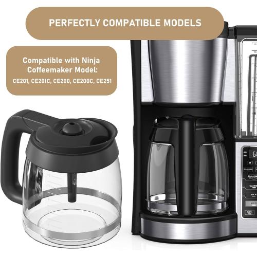 CE200 12-Cup Glass Coffee Pot Replacement Compatible with Ninja Coffee Brewer Maker Models CE251 CE201 CE201C CE200 CE200C Model# XGLSLID200