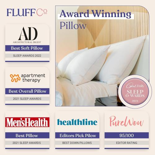 FluffCo Zen Fluff Pillows - Down Alternative - Standard/Queen Bed Pillow for Sleeping Made in USA - Luxury Hotel-Quality Pillow - 100% Cotton, 300 Thread Count (Soft Queen Size 1 Pack)