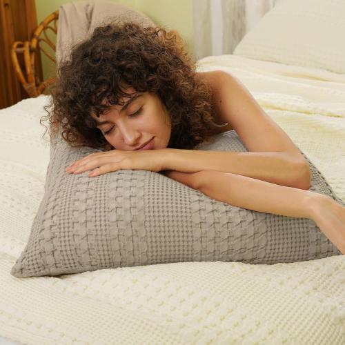 Set of 2 Size 26x26 Color Brown PHF 100% Cotton Waffle Weave Euro Sham Covers, 2 Pack 26 x 26 Bed Pillow Covers for Elegant Home Decor, No Filling, Luxury Aesthetic Soft Euro Pillow Cases for Bed, Simply Taupe