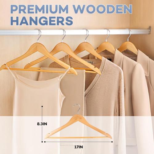 ZENOWICK Wooden Hangers  Heavy Duty Wood Hangers for Coats | Durable Premium Wood Hangers with 360-Degree Rotatable Hook and Notches, Hangers for Suits, Jackets, Pants(Natural)