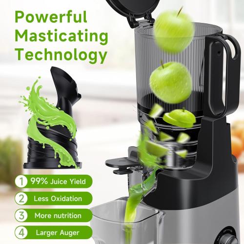 Cold Press Juicer, 5.8 Wide Feed Chute Juice Extractor Machine with 400W, High Juice Yield, Slow Masticating Juicer for Whole Vegetables & Fruits, Dark Grey
