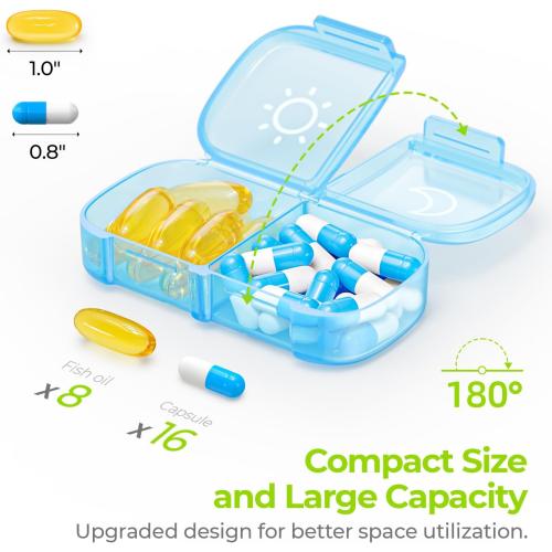 AUVON XL Weekly Pill Organizer 2 Times a Day, Pill Box 7 Day with One-Side Large Openings for Easy to Use, Blue AM PM Pill Case for Medication, Vitamins, Fish Oils, Supplements