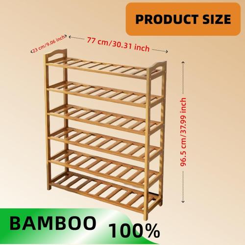 Size30.31 x 9.05 x 24.60  6-Tier Wooden Shoe Rack Organizer, Large Storage Shelf for 24-28 Pairs, Natural Bamboo Color ((30.31 x 9.05 x 24.60)) (6-Tier)