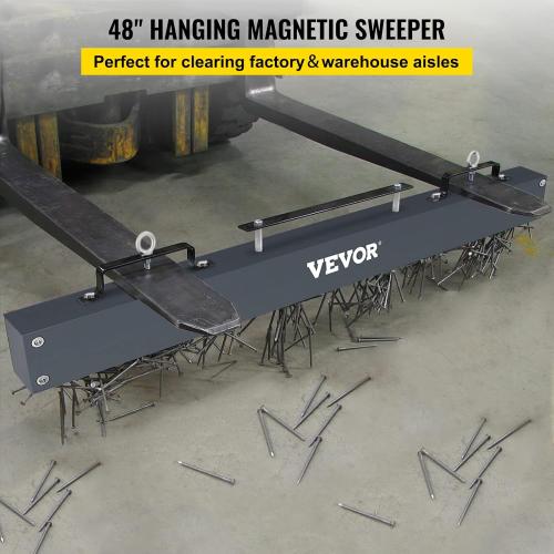 VEVOR 48 inches Hanging Magnet Magnetic Sweeper Pickup Tool 67 Lbs Nail Magnet Hang Type Magnet Sweeper Magnetic Nail Sweeper Magnetic Sweepers fits Forklift