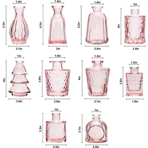 RUCKAE Pink Flower Vase in Bulk 22 Glass Bud Vases Vintage Small Vases for Centerpiece Table Wedding Decorations Home Decor Party (Pink)