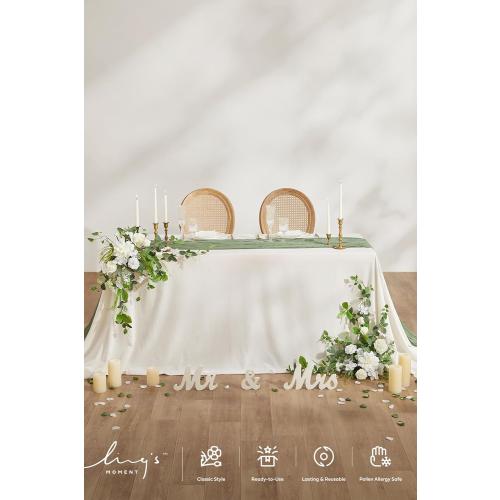 Ling's moment 2PCS White Sage Arch Flowers Artificial Floral Swags Wedding Centerpieces Faux Flower Garland Greenery Arrangements for Table Backdrop Easel Wall Entryway Outdoor Board