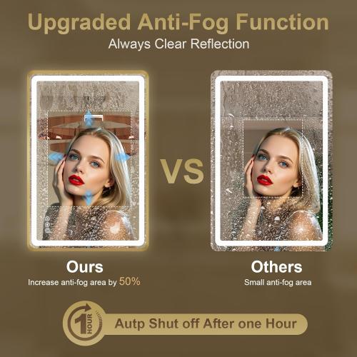 24x36 Inch LED Bathroom Mirror with Gold Metal Frame, Front and Backlit Vanity Mirror, Stepless Dimmable Wall Mirrors with Anti-Fog, 3 Colors, Memory Function, Waterproof, LED Smart Bathroom Mirror