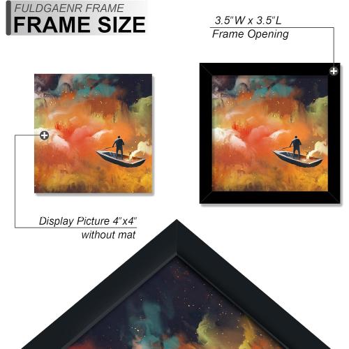 FULDGAENR 4x4 Picture Frame Set of 4, Black Frames for 4 x 4 Inch Photo Poster Certificate, High Transparency Wall/Tabletop Frame with Horizontal Vertical Display (4 Pack | Black | 4x4)
