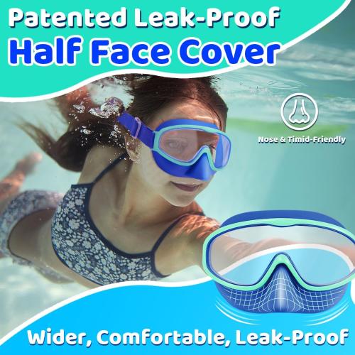 Vvinca Kids Goggles with Comfort Fabric Strap, Kids Swim Goggles Wide View Anti-Fog/UV No Leaking Swimming Goggles for 3-14