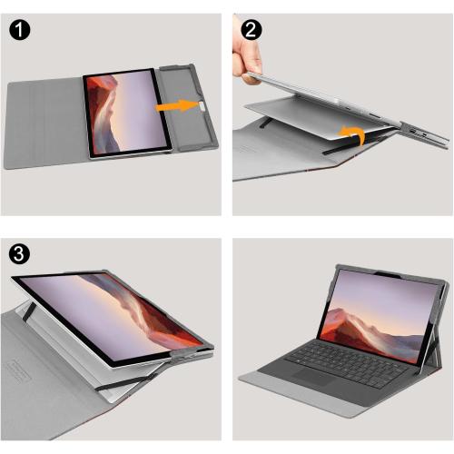 Fintie Case for 12.3 Inch Microsoft Surface Pro 7 Plus, Surface Pro 7/6/5/4/3 - Portfolio Business Cover with Pocket, Compatible with Type Cover Keyboard, Gray/Brown