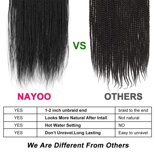 NAYOO Senegalese Twist Crochet Hair for Kids - 8 Packs 14 Inch Small Crochet Hair for Black Women, 30 Strands/Pack Black Crochet Braids Hair, Crochet Twist Hair Hot Water Setting(14 Inch, 1B)