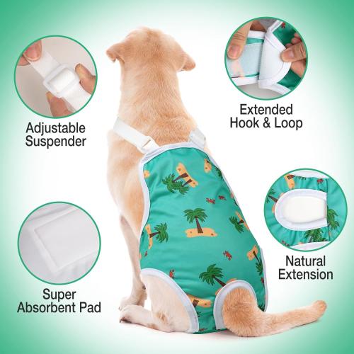 Size M-L 3 Pack Washable Female Dog Diaper Onesie Sanitary Pantie with Adjustable Suspender, Reusable Fixed Doggie Diapers, Super Absorbent Leakproof for Small Medium Large Dog in Heat Cycle