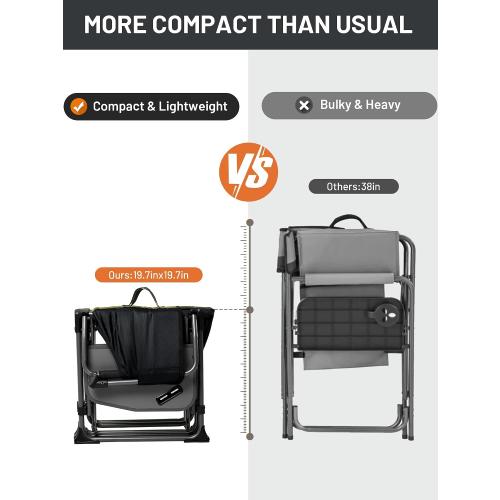TIMBER RIDGE 400lbs Heavy Duty Camping Chair Portable Directors Chair | Folding Camp Chair with Side Table & Pocket Compact Size for Outdoor, Lawn, Sports and Fishing, Black