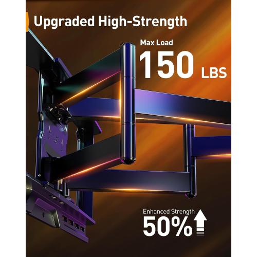 Perlegear AuraFrame™ Pre-Assembled TV Wall Mount with LED Light for 42″–90″ TVs up to 150 lbs, Full Motion Wall Mount, Tilt, Swivel & Extension, TV Backlights with Music Sync, Max VESA 600 x 400mm