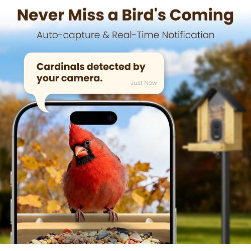 Bird Feeder with Camera, Smart Bamboo Bird Feeder, 2.5K UHD AI Identification, Real-time Videos & Pictures, Wireless Solar Powered Outdoor, Ideal for Garden Birding, Premium Present