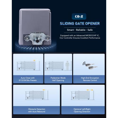 CO-Z Automatic Sliding Gate Opener 1400 lb 40 ft Gates 110V Chain Drive | Easy Installation, Includes Hardware, 20 ft #41 Chain, 2 Remotes, Infrared Sensor Compatible (Sold Separately)