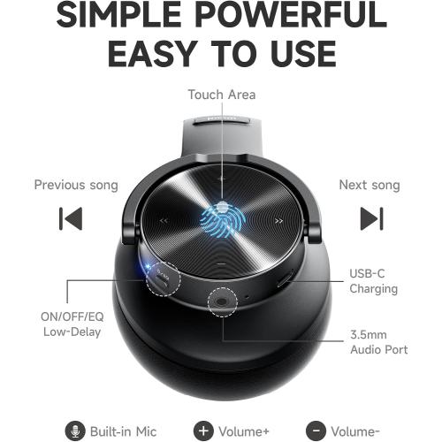 Picun B8 Bluetooth Headphones, 120 Hours Playtime, 3 EQ Modes, Deep Bass, Over Ear, Black