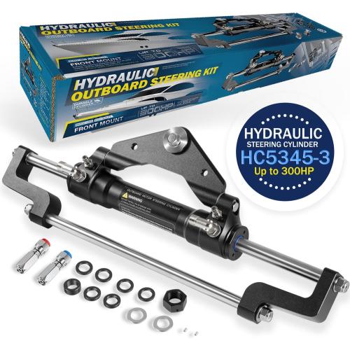 300HP HC5345-3 Hydraulic Steering Cylinder - 10.3MPa/1500PSI Pressure for Outboard Boats up to 300HP, Front-Mount Aluminum Alloy Cylinder with Two-Way Lock Valve & ORB Fittings-for Single/Twin Engines