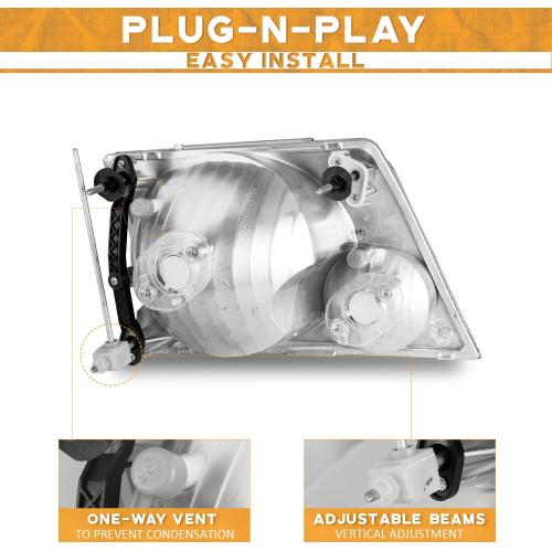 WEELMOTO Headlights Compatible with 2002-2005 Ford Explorer NON-SPORT models, (NOT Compatible with Sport and Trac Models), for 2002 2003 2004 2005 Ford Explorer Replacement Headlight