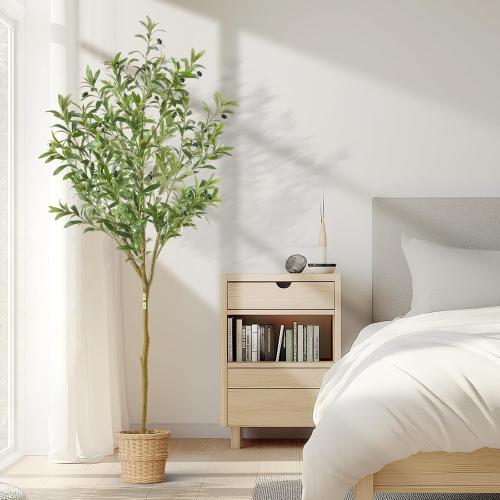Faux Olive Tree 6ft,Olive Trees Artificial Indoor,Large Fake Olive Plants with Natural Wood Trunk and Lifelike Leaves for Living Room and Office