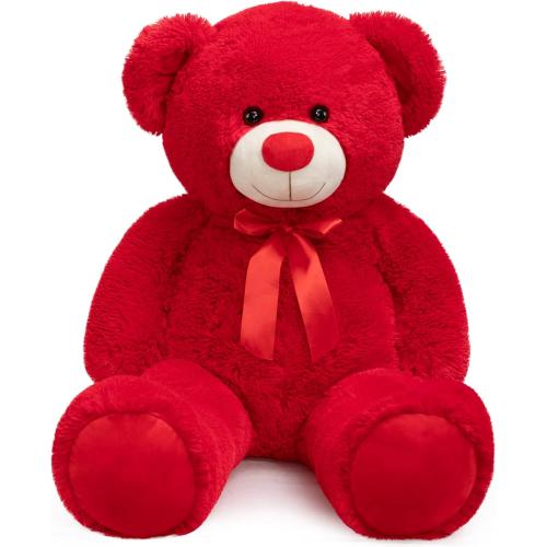 Big Teddy Bear Stuffed Animal Giant Teddy Bear Plush with Red Ribbon Bow Plush Toy Gift for Girlfriend Bride 36 inch Red