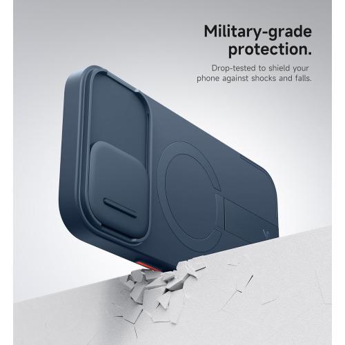 SURITCH for iPhone 16 Plus Case with Magnetic Camera Slide Cover and Adjustable Kickstand, Compatible with MagSafe, Shockproof Bumper Case Slim Protective Cover for iPhone 16 Plus 6.7 Inch, Blue