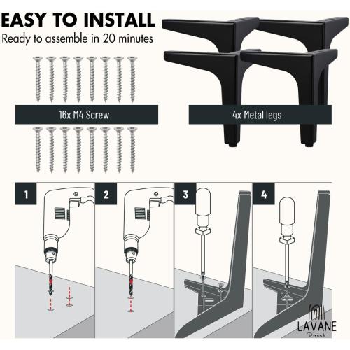 La Vane 7 Inch Metal Furniture Legs, Set of 4 - Modern Diamond Triangle Black DIY Replacement Feet for Cabinet, Sofa, Table, Ottoman Makeover