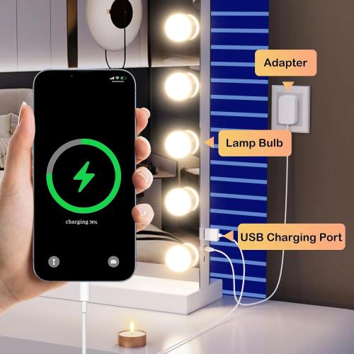 Vanity Mirror with Lights Lighted Makeup Mirror with 15 Dimmable LED Bulbs,3 Color Lighting Modes,USB Charging Port Touch Control,Sturdy Metal Frame Design 24x18 Inch,White