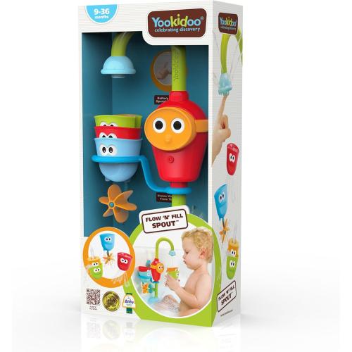 Yookidoo Toddler and Baby Bath Toy (Ages 1-3): Flow N Fill - 3 Stackable Play Cups - Battery Operated Interactive Hose Toy & Tumblers with Multiple Play Aspects - Make Bath Time Magical (No Mold)