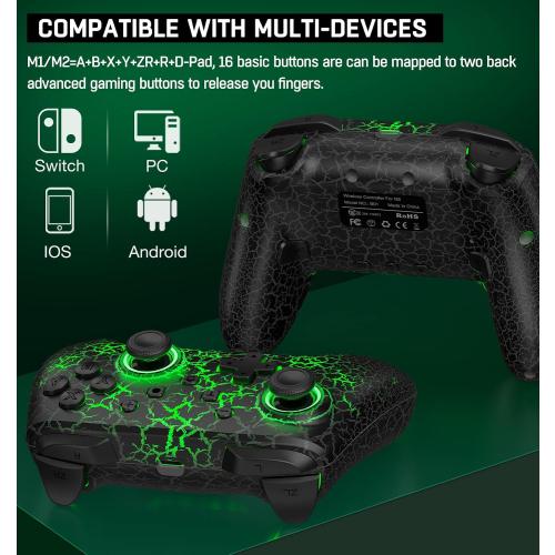 Wireless Switch Controller for Nintendo Switch/Lite/OLED Controller, Switch Controller with a Mouse Touch Feeling on Back Buttons, Extra Switch Pro Controller with Wake-up,Programmable, Turbo Function