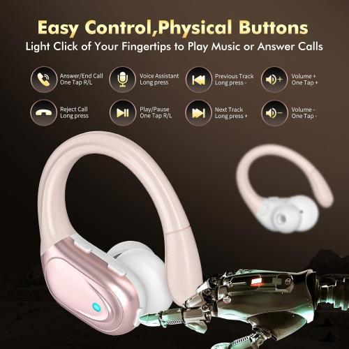 Pink Wireless Earbuds Bluetooth Headphones 80hrs Playback Ear Buds Power Display with Noise Canceling Mic Headsets for Sports/Workout/Running