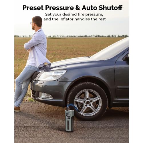 Tire Inflator Portable Air Compressor, 1 Min Fast Inflation Cordless Bike Pump with Digital Pressure Gauge LED Light, 150 PSI Electric Air Pump for Car Tires, Bicycle, Motorcycle, Ball (Grey)