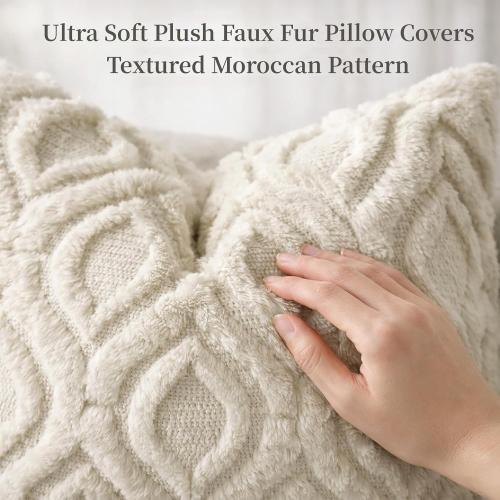 decorUhome Cozy Textured Throw Pillow Covers 18x18 Inch Set of 2, Soft Plush Faux Wool Beige Accent Couch Pillow Covers for Modern Farmhouse Sofa Bed Living Room