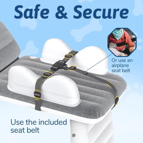 omzer Inflatable Toddler Airplane Bed: Upgrade Airplane Seat Extender for Kids with Cup Holder & Seat Belt - Portable Baby Travel Bed with Travel Bag & Quick Inflation Hand Pump