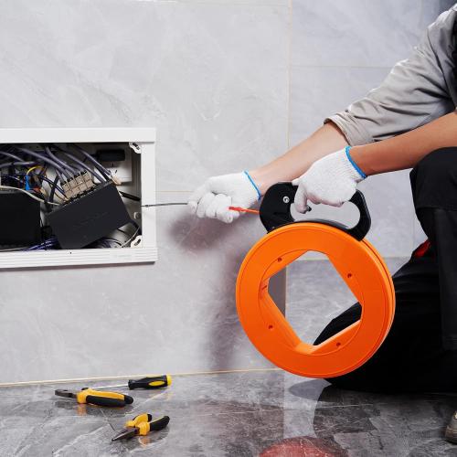 VEVOR Fish Tape, 100-foot, 1/4-inch, PET Wire Puller with Optimized Housing and Handle, Easy-to-Use Cable Puller Tool, Flexible Wire Fishing Tools for Walls and Electrical Conduit, Non-Conductive