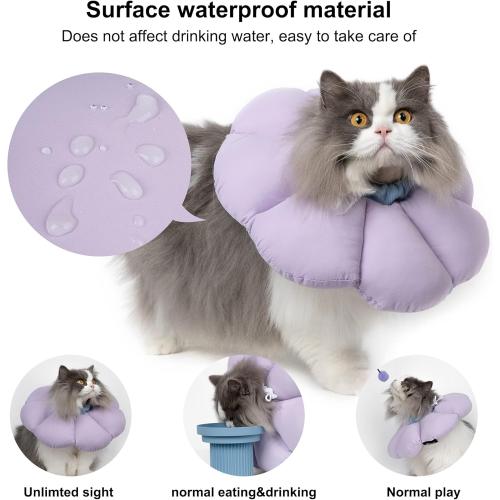 Cat Cone Collar,Cute Waterproof Cat Recovery Collar,Anti-Bite Lick Wound Healing Safety Elizabethan e Collar for Cats,Purple Flower All-Season Style…