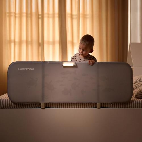 GREY With Fish Toddler Bed Rail with Night Light - Foldable Bed Side Rails - Fits for Most Beds Bed Rails for Full Size Bed, Queen Size Rails, Twin Rails - Portable Fence for Baby - 48inch