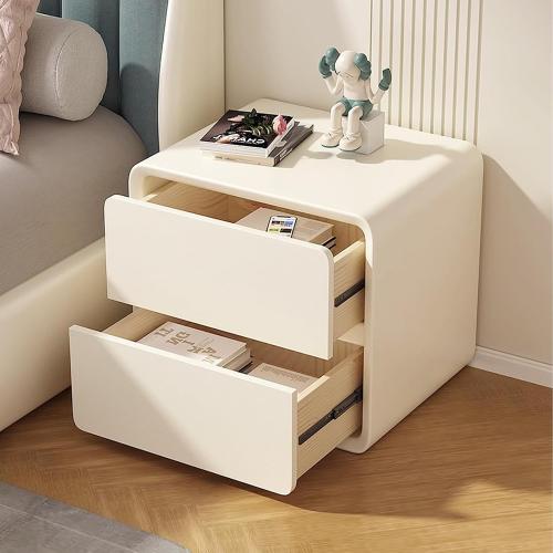 Minimalist Bedside Table with 2 Drawers,No-Leg Design,Night Stand Set of 2 Floor-Standing Bedside Tables Modern Leather Wrapped Storage Cabinet, Suitable for Living Room Bedroom(White) (45cm/W17.7in)