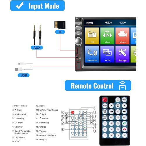 Rimoody 7 Inch Double Din Car Stereo Car Radio Touch Screen Bluetooth Handsfree Mirror Link USB SD FM Multimedia Radio with Backup Camera Wireless Remote Control Car Audio Receivers